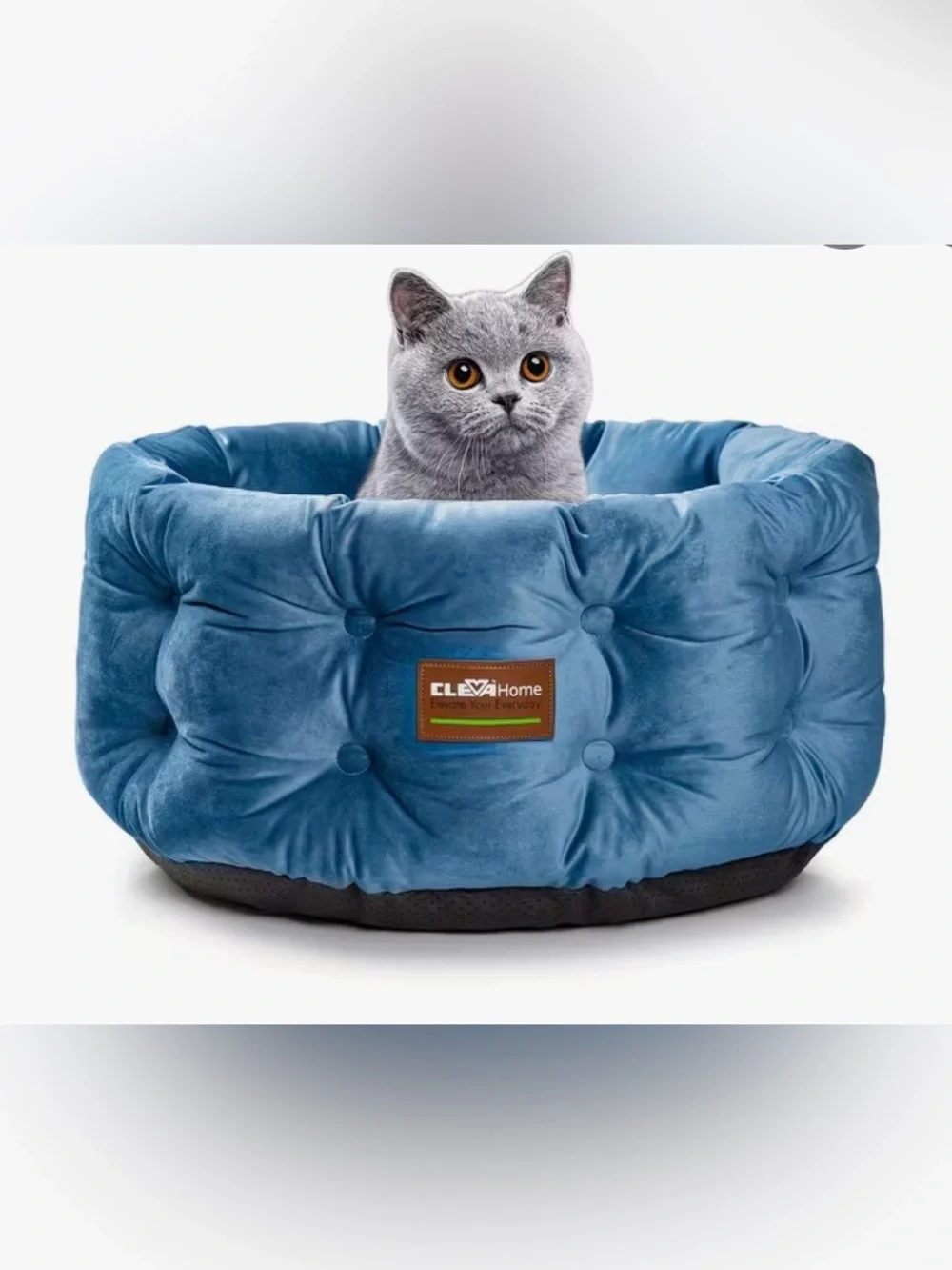 🔵 ClevaHome Plush Blue Round Dog or Cat Nest Bed